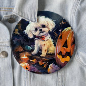 Badge Rond 15,2 Cm Halloween Bichon Frise Avec La Peur Citrouille (En situation)