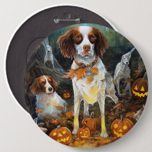 Badge Rond 15,2 Cm Halloween Brittany Spaniel avec citrouilles effray
