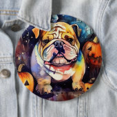 Badge Rond 15,2 Cm Halloween Bulldog avec la peur Citrouille (En situation)