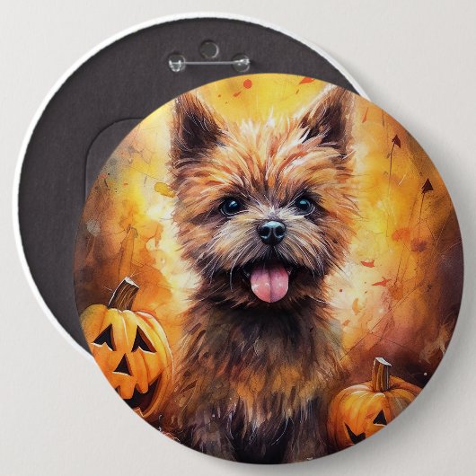 Badge Rond 15,2 Cm Halloween Cairn Terrier Avec La Peur Citrouille (Devant & derrière)