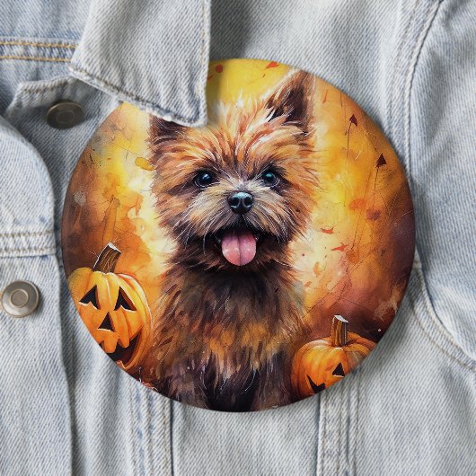 Badge Rond 15,2 Cm Halloween Cairn Terrier Avec La Peur Citrouille (En situation)
