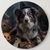 Badge Rond 15,2 Cm Halloween Citrouille berger australienne effraie (Devant)