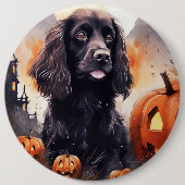 Badge Rond 15,2 Cm Halloween Cocker Spaniel Avec Citrouilles (Devant)