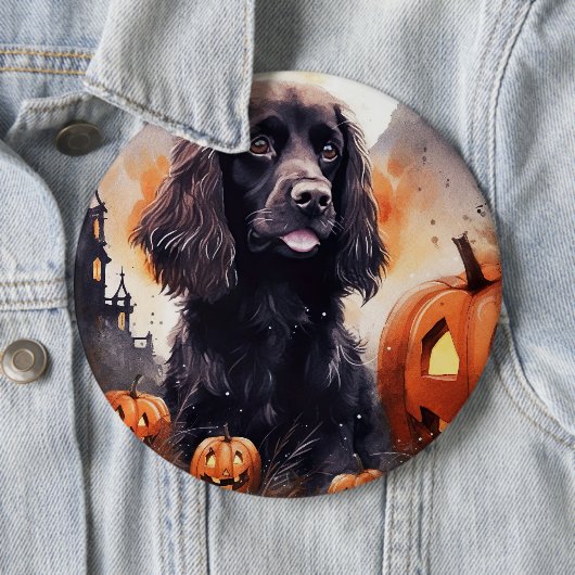 Badge Rond 15,2 Cm Halloween Cocker Spaniel Avec Citrouilles (En situation)