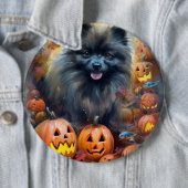 Badge Rond 15,2 Cm Halloween Keeshonté avec la peur Citrouille (En situation)