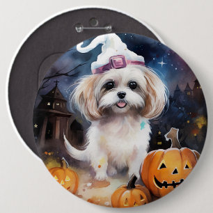 Badge Rond 15,2 Cm Halloween Malti Tzu Avec Peur Citrouille