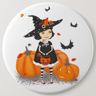 Badge Rond 15,2 Cm Halloween Mignonne Petite Sorcière
