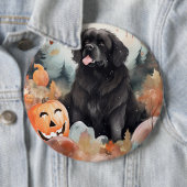 Badge Rond 15,2 Cm Halloween Terre-Neuve avec la peur Citrouille (En situation)