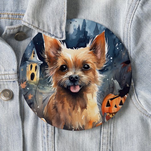 Badge Rond 15,2 Cm Halloween Terrier Australien Avec Peur Citrouille (En situation)