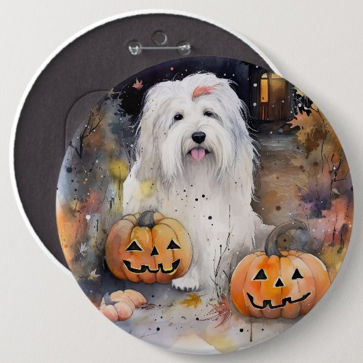 Badge Rond 15,2 Cm Halloween vieux chien anglais avec la peur Citroui (Devant & derrière)