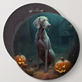 Badge Rond 15,2 Cm Halloween Weimaraner avec la peur Citrouille (Devant & derrière)