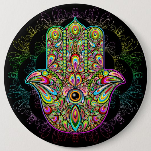 Badge Rond 15,2 Cm Hamsa Fatma Main Psychedelic Art (Devant)