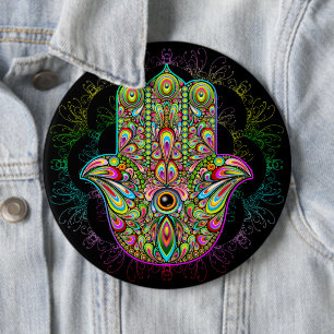 Badge Rond 15,2 Cm Hamsa Fatma Main Psychedelic Art