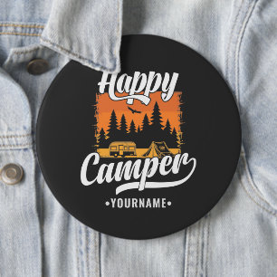 Badge Rond 15,2 Cm Happy Camper Camping Randonnée Voyage Caravan Life