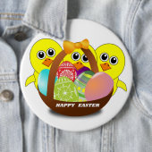 BADGE ROND 15,2 CM "HAPPY EASTER" CHICS (En situation)