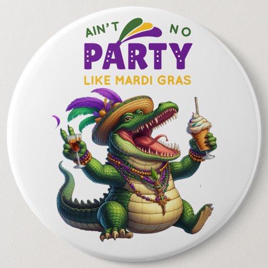 Badge Rond 15,2 Cm Heureux Mardi Gras Alligator (Devant)