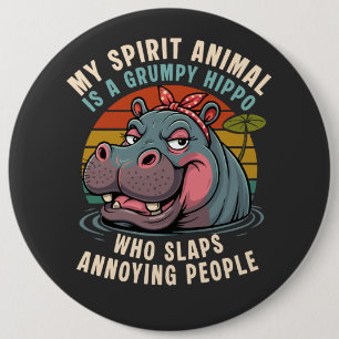 Badge Rond 15,2 Cm Hippopotame Drôle Mignon Grincheux Humour Sarcasti