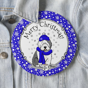 Badge Rond 15,2 Cm Hiver Bleu Vieux Anglais Chien à chiens (Gris 1) M