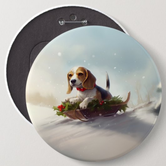 Badge Rond 15,2 Cm hiver de neige de Noël beagle (Devant & derrière)