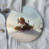 Badge Rond 15,2 Cm hiver de neige de Noël beagle (En situation)