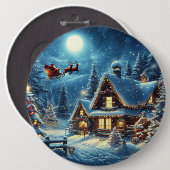 Badge Rond 15,2 Cm Hiver/Père Noël/Noël/Neige (Devant & derrière)