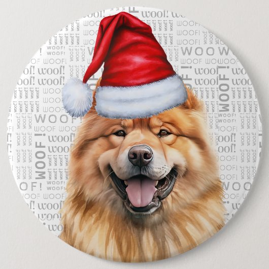 Badge Rond 15,2 Cm Holiday Chow Chow Père Noël Chien sur Woof Arrière (Devant)