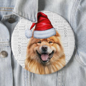 Badge Rond 15,2 Cm Holiday Chow Chow Père Noël Chien sur Woof Arrière (En situation)