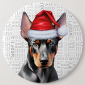 Badge Rond 15,2 Cm Holiday Doberman Santa Dog on Woof Background (Devant)