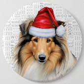 Badge Rond 15,2 Cm Holiday Rough Collie Dog sur Woof Arrière - plan (Devant)