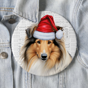 Badge Rond 15,2 Cm Holiday Rough Collie Dog sur Woof Arrière - plan