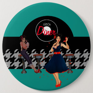 Badge Rond 15,2 Cm Houndstooth à damiers 1950 vintage