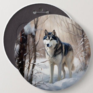 Badge Rond 15,2 Cm Husky Sibérien Qu'il neige Noël