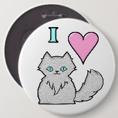 Badge Rond 15,2 Cm I Love Fluffy White Kitties (Devant & derrière)