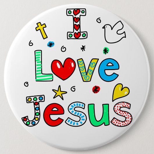 Badge Rond 15,2 Cm I Love Jesus I Doodles I Colossal 6x6 Button (Devant)