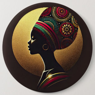 Badge Rond 15,2 Cm Illustration élégante d'un portrait de femme afric