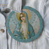 Badge Rond 15,2 Cm Immaculée Vierge Marie avec bordure lily Gold Déco (En situation)