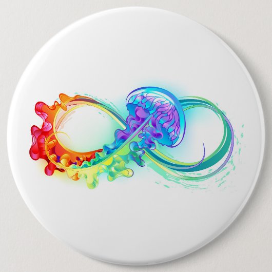 Badge Rond 15,2 Cm Infinity avec Rainbow Jellyfish (Devant)