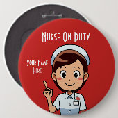 Badge Rond 15,2 Cm Infirmière Au Travail Colossal, Bouton Rond De 6 P (Devant & derrière)