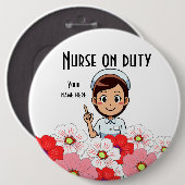 Badge Rond 15,2 Cm Infirmière en service Bouton blanc 3B (Devant & derrière)