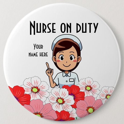 Badge Rond 15,2 Cm Infirmière en service Bouton blanc 3B (Devant)