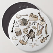 Badge Rond 15,2 Cm Instruments de musique (Devant & derrière)
