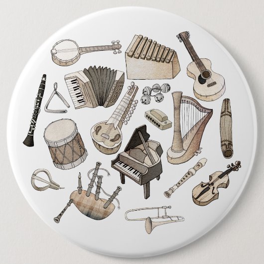 Badge Rond 15,2 Cm Instruments de musique (Devant)