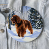 Badge Rond 15,2 Cm Irish Setter Let It Neige Christmas (En situation)