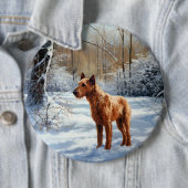 Badge Rond 15,2 Cm Irish Terrier Laisser neiger Noël (En situation)