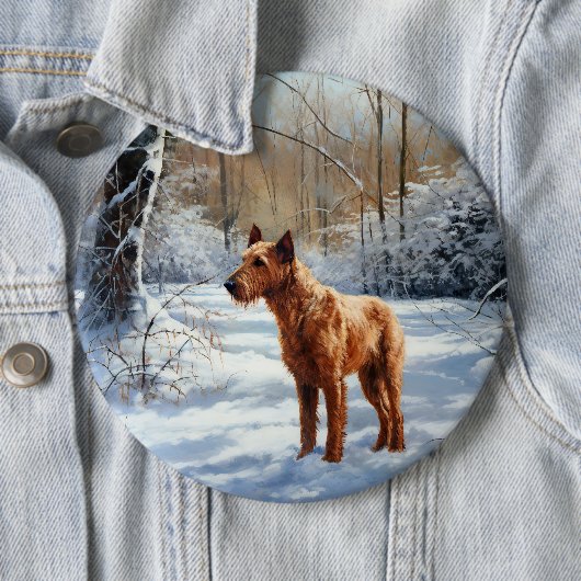 Badge Rond 15,2 Cm Irish Terrier Laisser neiger Noël (En situation)