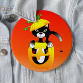 Badge Rond 15,2 Cm Jack-o'-lantern Et Chat Noir (En situation)