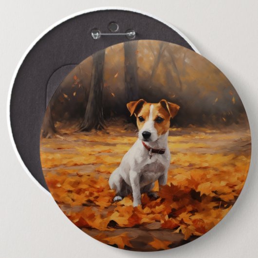 Badge Rond 15,2 Cm Jack Russell à l'automne Feuilles automne Inspire (Devant & derrière)