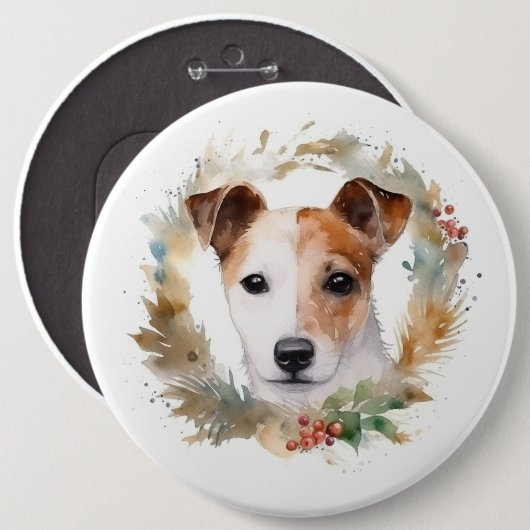 Badge Rond 15,2 Cm Jack Russell Christmas Wreath Festive Pup (Devant & derrière)