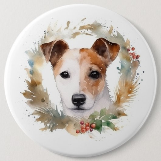 Badge Rond 15,2 Cm Jack Russell Christmas Wreath Festive Pup (Devant)