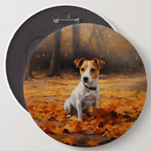 Badge Rond 15,2 Cm Jack Russell dans les feuilles d'automne tombent i